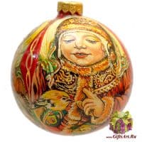 Ёлочный шар из стекла Волшебные мгновения Ручная художественная роспись. 10 см Подарочная упаковка