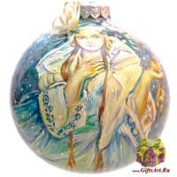 Ёлочный шар из стекла Зимушка-Зима Ручная художественная роспись. 10 см Подарочная упаковка