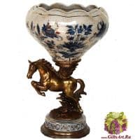 Ваза Конь в антикварном стиле. Декор Русское поле. Фарфор и бронза. Высота 37 см. Ручная работа.