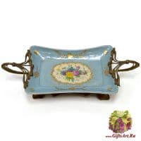 Блюдо. Фарфор и бронза. Декор Прованс. Ручная работа. 39 см