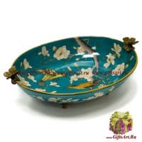 Блюдо. Фарфор и бронза. Декор В саду магнолий. Ручная работа. Длина 40 см