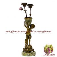 Подсвечник мальчик с вазой. Фарфор и бронза. Декор Исфахан. Ручная работа. 35 см