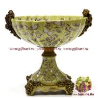 Фруктовница Виноград. Фарфор и бронза. Декор Исфахан. Ручная работа. Высота 22 см