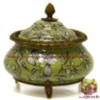 Сахарница вазочка. Фарфор и бронза. Декор Исфахан. Ручная работа. 18 см