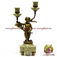 Подсвечник на 2 свечи Ангел Победы. Фарфор и бронза. Декор Исфахан. Ручная работа. Высота 39 см