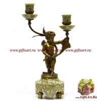 Подсвечник на 2 свечи Ангел Победы левый. Фарфор и бронза. Декор Исфахан. Ручная работа. Высота 39 см
