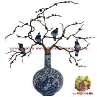 Ваза Птицы на дереве. Коллекция Птица счастья. Фарфор и бронза. Ручная работа. 71 см