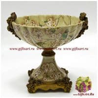 Фруктовница Виноград. Фарфор и бронза. Декор Пара птиц в цветущем саду. Ручная работа. Высота 22 см