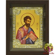 Икона освященная &quot;Марк&quot;, дерево, серебро 925, 18x24 см, со стразами, в деревянном киоте 24x30 см, 24x30 см