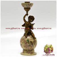 Подсвечник Ангел из серии Небесные музыканты. Фарфор и бронза. Декор Пара птиц в цветущем саду. 31 см