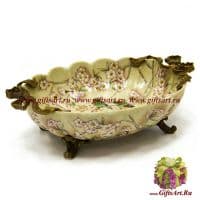 Блюдо банты. Фарфор и бронза. Декор Пара птиц в цветущем саду. Ручная работа. 35 см