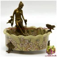 Чаша Девушка с цветами. Фарфор и бронза. Декор Пара птиц в цветущем саду. Ручная работа. Высота 20 см