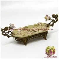 Блюдо. Фарфор и бронза. Декор Пара птиц в цветущем саду. Ручная работа. 31 см