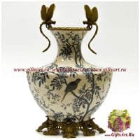 Ваза Стрекозы. Фарфор и бронза. Коллекция Утро в Шенонсо. Ручная работа. Высота 40 см