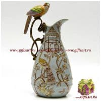 Кувшин. Фарфор и бронза. Декор Павлин в саду. Ручная работа. Высота 24 см