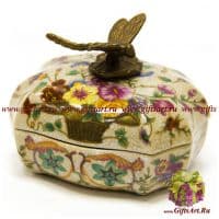 Шкатулка Стрекоза. Фарфор и бронза. Декор Мавританский сад. Ручная работа. Длина 13 см