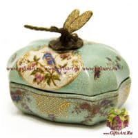 Шкатулка Стрекоза. Фарфор и бронза. Декор Gartenpalais. Ручная работа. Длина 13 см