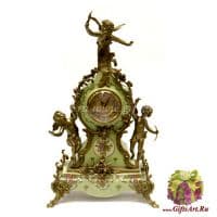 Часы каминные. Фарфор и бронза. Декор Сказочный сад. Ручная работа. Высота 58 см