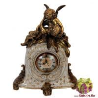 Часы каминные. Фарфор и бронза. Небесная любовь Декор Флёр-де-ли Fleur de Lys Белый. Ручная работа. 41 см