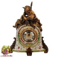 Часы каминные. Фарфор и бронза. Небесная любовь Декор Дикая роза. Ручная работа. 41 см