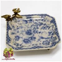 Блюдо под мелочь. Фарфор и бронза. Птахи Декор Грейс. Ручная работа. Размер 20 см