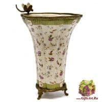 Ваза. Фарфор и бронза. Декор Дикая роза. Ручная работа. 32 см