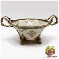 Блюдо с ручками. Фарфор и бронза. Декор Сказочный лес. Ручная работа. 48 см