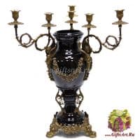 Ваза с подсвечниками. Фарфор и бронза. Декор Чёрная звезда. Ручная работа. Высота 45 см