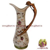 Кувшин. Фарфор и бронза. Декор Дикая роза. Ручная работа. Высота 23 см