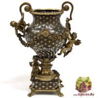 Ваза Ангелы в небесных садах. Декор Флёр-де-ли Fleur de Lys. Фарфор и бронза. Ручная работа. Высота 46 см