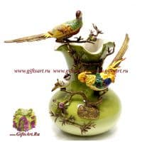 Ваза Золотые фазаны и воробей. Декор Замок Кальфёрд. Фарфор и бронза. Ручная работа. 48 см