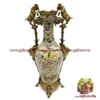 Ваза напольная. Фарфор и бронза. Декор Медовая поляна. Ручная работа. Высота 55 см