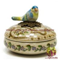 Шкатулка. Фарфор и бронза. Птичка. Декор Вивьен. Ручная работа. 11 см