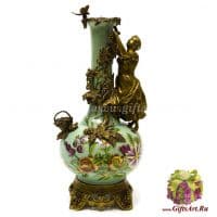 Ваза. Фарфор и бронза. Сбор винограда. Декор Цветущая поляна Ручная работа. Высота 43 см