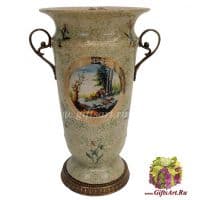 Ваза. Фарфор и бронза. Декор Охота. Ручная работа. Высота 37 см
