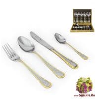 Набор столовых приборов Flora Oro Giorinox на 12 персон, 51 предмет, позолота, сталь 18/10,  Италия