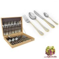 Набор столовых приборов Flora Oro Giorinox на 6 персон, 25 предметов, позолота, сталь 18/10,  Италия