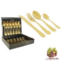 Набор столовых приборов Antique Titanium Gold Face на 6 персон, 24 предмета, сталь 18/10, позолота. Португалия