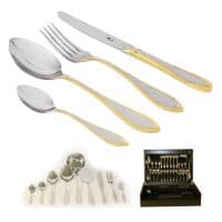 Набор столовых приборов Geneva Face на 12 персон, 75 предметов, сталь 18/10, позолота. Португалия