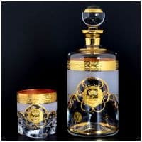 Набор для виски штоф и 6 бокалов Версаче с золочением. Богемское стекло. Bohemia. Чехия
