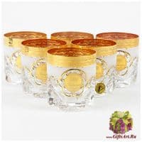 Набор для виски 6 бокалов Версаче с золочением. Богемское стекло. Bohemia. Чехия