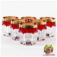 Набор для виски 6 бокалов Сафари Рубиновое с золочением. Богемское стекло. 250 мл. Bohemia. Чехия