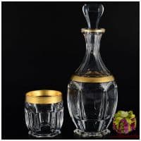 Набор для виски штоф и 6 бокалов Сафари с золочением. Богемское стекло. Bohemia. Чехия