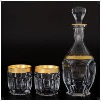 Набор для виски штоф и 2 бокала Сафари с золочением. Богемское стекло. Bohemia. Чехия