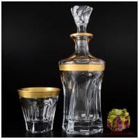 Набор для виски штоф и 6 бокалов Аполло с золочением. Богемское стекло. Bohemia. Чехия