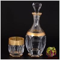 Набор для виски штоф и 6 бокалов Сафари Gold с золочением. Богемское стекло. Bohemia. Чехия