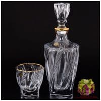 Набор для виски штоф и 6 бокалов Gold Crystal. Богемское стекло. Золочение. Чехия