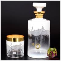 Набор для виски штоф и 6 бокалов Перо ангела. Белый. Богемское стекло. Золочение. Чехия