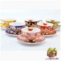 Чайный набор Бабочки магнолии, золото на 6 персон 12 предметов. Фарфор