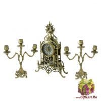 Каминные часы из бронзы Мадейра 37 см и канделябрами 26 см. LB83051. Португалия